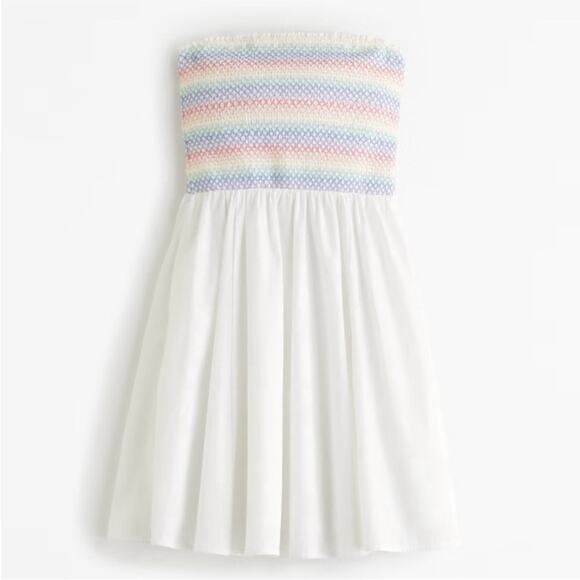 NEW ABERCROMBIE FITCH White Rainbow Strapless Straps Tube Tank Top Mini Dress M - Picture 9 of 10